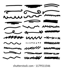 Handmade Collection Set of Underline Strokes in Marker Brush Doodle Style Various Shapes That Can be Used in many ways