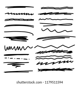 Handmade Collection Set of Underline Strokes in Marker Brush Doodle Style Various Shapes That Can be Used in many ways