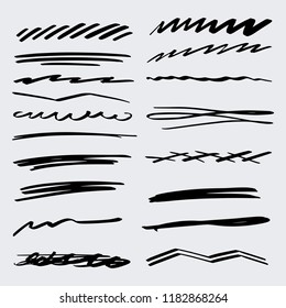 Handmade Collection Set of Underline Strokes in Marker Brush Doodle Style Various Shapes in Lines and Dots