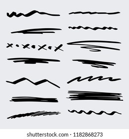 Handmade Collection Set of Underline Strokes in Marker Brush Doodle Style Various Shapes in Lines and Dots