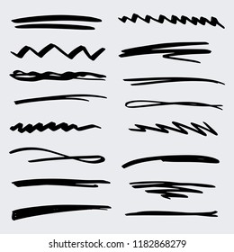 Handmade Collection Set of Underline Strokes in Marker Brush Doodle Style Various Shapes in Lines and Dots