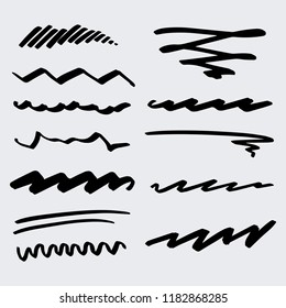 Handmade Collection Set of Underline Strokes in Marker Brush Doodle Style Various Shapes in Lines and Dots