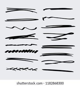 Handmade Collection Set of Underline Strokes in Marker Brush Doodle Style Various Shapes in Lines and Dots