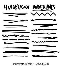 Handmade Collection Set of Underline Strokes in Marker Brush Doodle Style Various Shapes Handmade Collection Set of Underline Strokes in Marker Brush Doodle Style Various Shapes