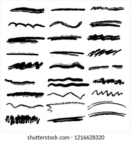 Handmade Collection Set of Underline Strokes in Marker Brush Doodle Style Various Shapes
