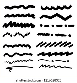 Handmade Collection Set of Underline Strokes in Marker Brush Doodle Style Various Shapes