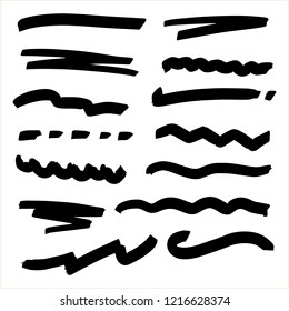 Handmade Collection Set of Underline Strokes in Marker Brush Doodle Style Various Shapes