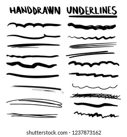 Handmade Collection Set of Underline Strokes in Marker Brush Doodle Style and Various Shapes