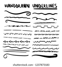 Handmade Collection Set of Underline Strokes in Marker Brush Doodle Style and Various Shapes