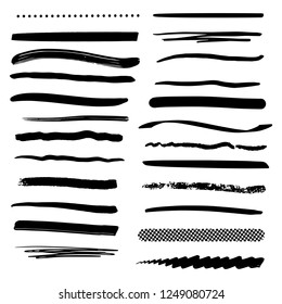 Handmade Collection Set of Underline Strokes in Marker Brush Doodle Style Various Shapes