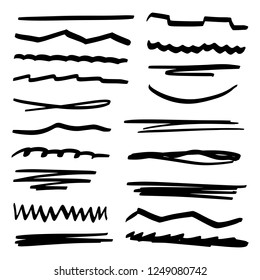 Handmade Collection Set of Underline Strokes in Marker Brush Doodle Style Various Shapes