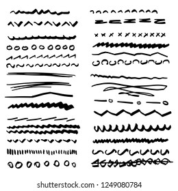Handmade Collection Set of Underline Strokes in Marker Brush Doodle Style Various Shapes