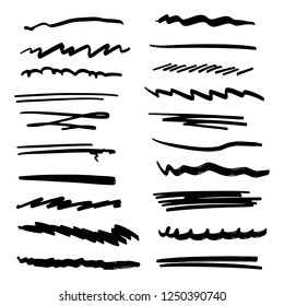 Handmade Collection Set of Underline Strokes in Marker Brush Doodle Style Various Shapes