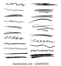 Handmade Collection Set of Underline Strokes in Marker Brush Doodle Style Various Shapes