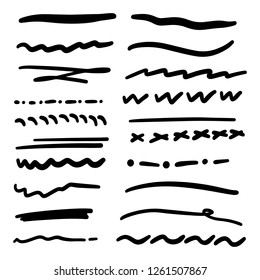 Handmade Collection Set of Underline Strokes in Marker Brush Doodle Style Various Shapes