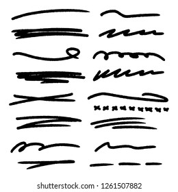 Handmade Collection Set of Underline Strokes in Marker Brush Doodle Style Various Shapes