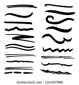 Handmade Collection Set of Underline Strokes in Marker Brush Doodle Style Various Shapes