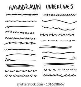 Handmade Collection Set of Underline Strokes in Marker Brush Doodle Style Various Shapes