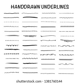 Handmade Collection Set of Underline Strokes in Marker Brush Doodle Style Various Shapes