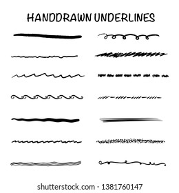 Handmade Collection Set of Underline Strokes in Marker Brush Doodle Style Various Shapes