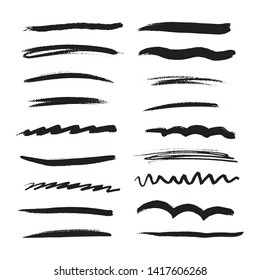 Handmade Collection Set of Underline Strokes in Marker Brush Doodle Style Various Shapes