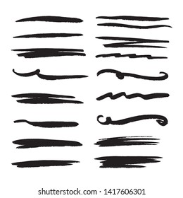 Handmade Collection Set of Underline Strokes in Marker Brush Doodle Style Various Shapes