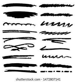 Handmade Collection Set of Underline Strokes in Marker Brush Doodle Style Various Shapes