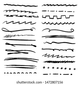 Handmade Collection Set of Underline Strokes in Marker Brush Doodle Style Various Shapes