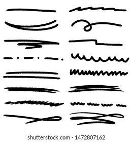 Handmade Collection Set of Underline Strokes in Marker Brush Doodle Style Various Shapes