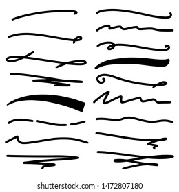 Handmade Collection Set of Underline Strokes in Marker Brush Doodle Style Various Shapes