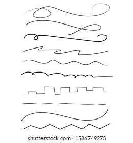 Handmade Collection Set of Underline Strokes in Marker Brush Doodle Style Various Shapes
