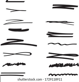 Handmade Collection Set of Underline Strokes in Marker Brush Doodle Style Various Shapes

