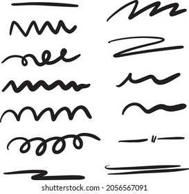 Handmade Collection Set of Underline Strokes in Marker Brush Doodle Style Various Shapes
