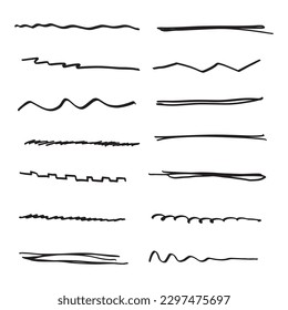 Handmade Collection Set of Underline Strokes in Marker Brush Doodle Style Various Lines