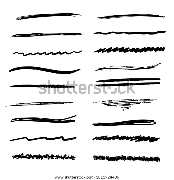 Handmade Collection Set of Underline\
Strokes in Marker Brush Doodle Style Various\
Shapes