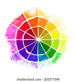 Handmade color wheel. Isolated watercolor spectrum. Raster illustration. 