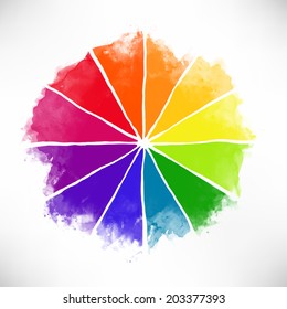 Handmade color wheel. Isolated watercolor spectrum. Raster illustration. 