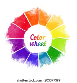 Handmade color wheel. Isolated watercolor spectrum. Raster illustration. 