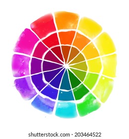 Handmade color wheel. Isolated watercolor spectrum. Raster illustration. 