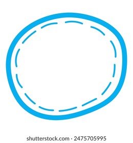 Handmade colored blue frame. circle, oval, brush, line stroke, doodle element. Hand drawn simple frames for text border. Vector illustration. Transparent background