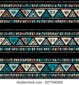 Handmade colored stripes bright tribal seamless pattern look like carpet. Boarder pattern. Tribal pattern with American Indian symbols. Hand-drawn indian background. Native american tent pattern