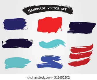 Handmade colorful red and blue grunge vector set of ink splotches