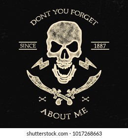 Handmade composition Death Skull, grunge. Vintage design. T-shirts graphics for print and other user. Vector