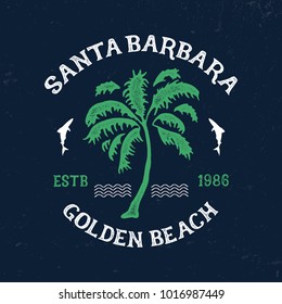 Handmade composition and design Santa Barbara Golden Beach.  T shirt graphics for print and other user. Vector     