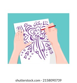 Handmade composition with flat rectangular image of human hands and crafts vector illustration