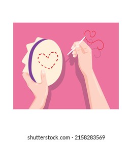 Handmade composition with flat rectangular image of human hands and crafts vector illustration
