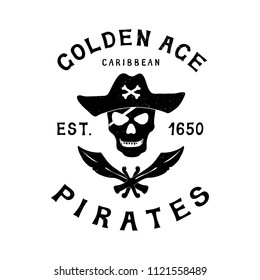 Handmade composition Pirates Caribbean , grunge. Vintage design. T-shirts graphics for print and other user. Vector illustration.