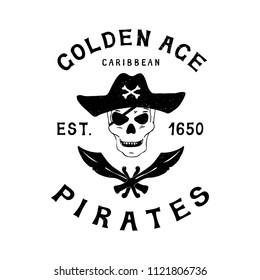 Handmade composition Pirates Caribbean , grunge. Vintage design. T-shirts graphics for print and other user. Vector illustration. 