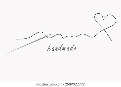 Handmade concept with needle and thread in shape of heart