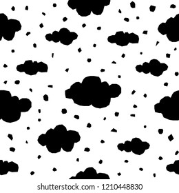 Handmade contrast seamless pattern. Childish craft monochrome wallpaper for birthday card, baby nappy, school party advertising, shop sale poster, holiday wrapping paper, textile, bag print etc. Handmade contrast seamless pattern. Childish craft monochrome wallpaper for birthday card, baby nappy, school party advertising, shop sale poster, holiday wrapping paper, textile, bag print etc.